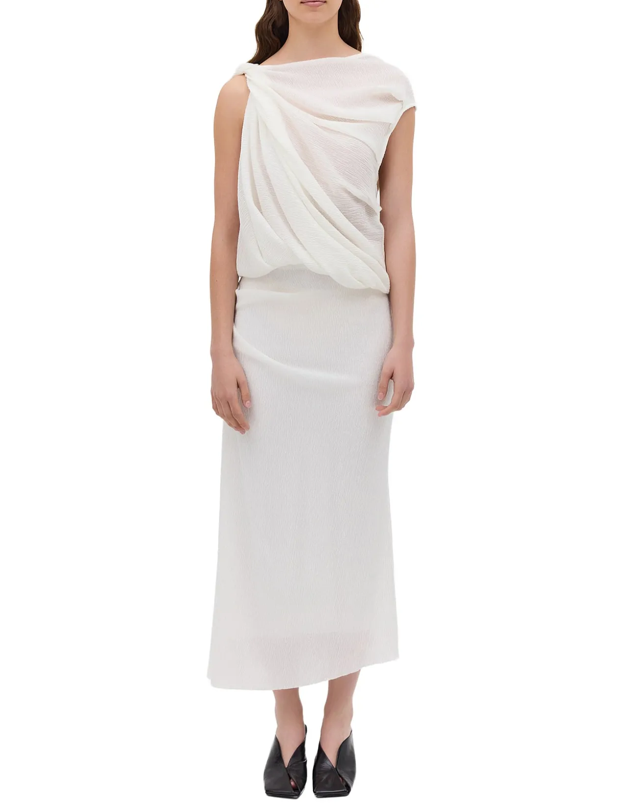 IVORY CRINKLE TUMBLE DRESS
