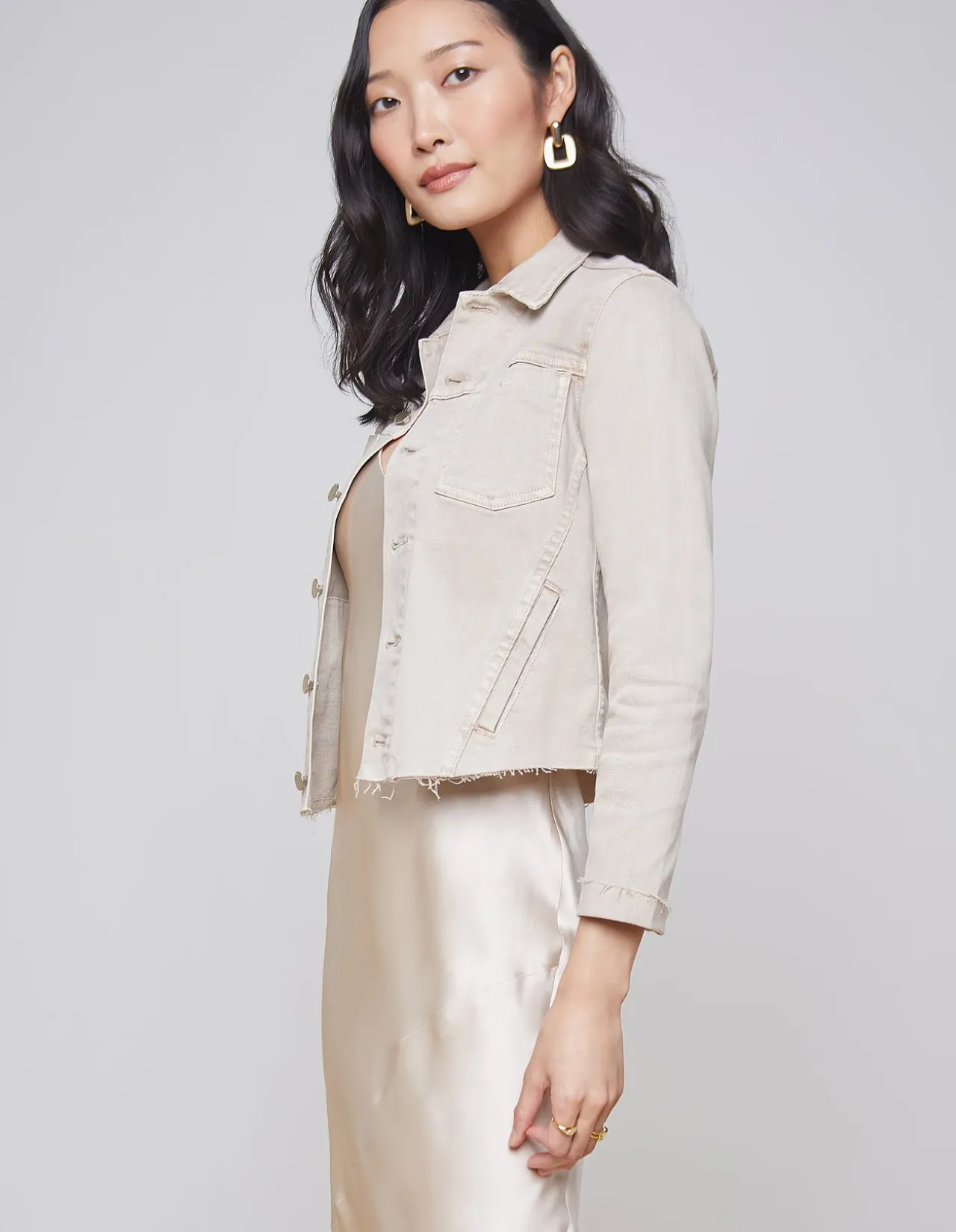 JANELLE SLIMLINE RAW HEM DENIM JACKET