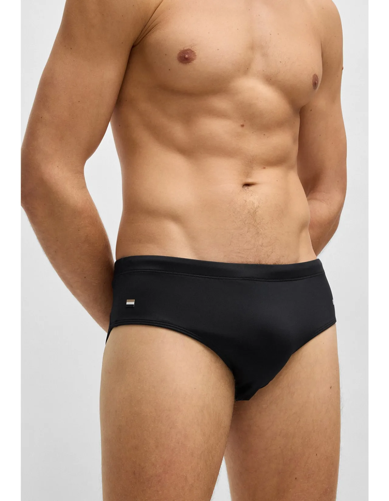 Jersey swim briefs with signature stripe and logo