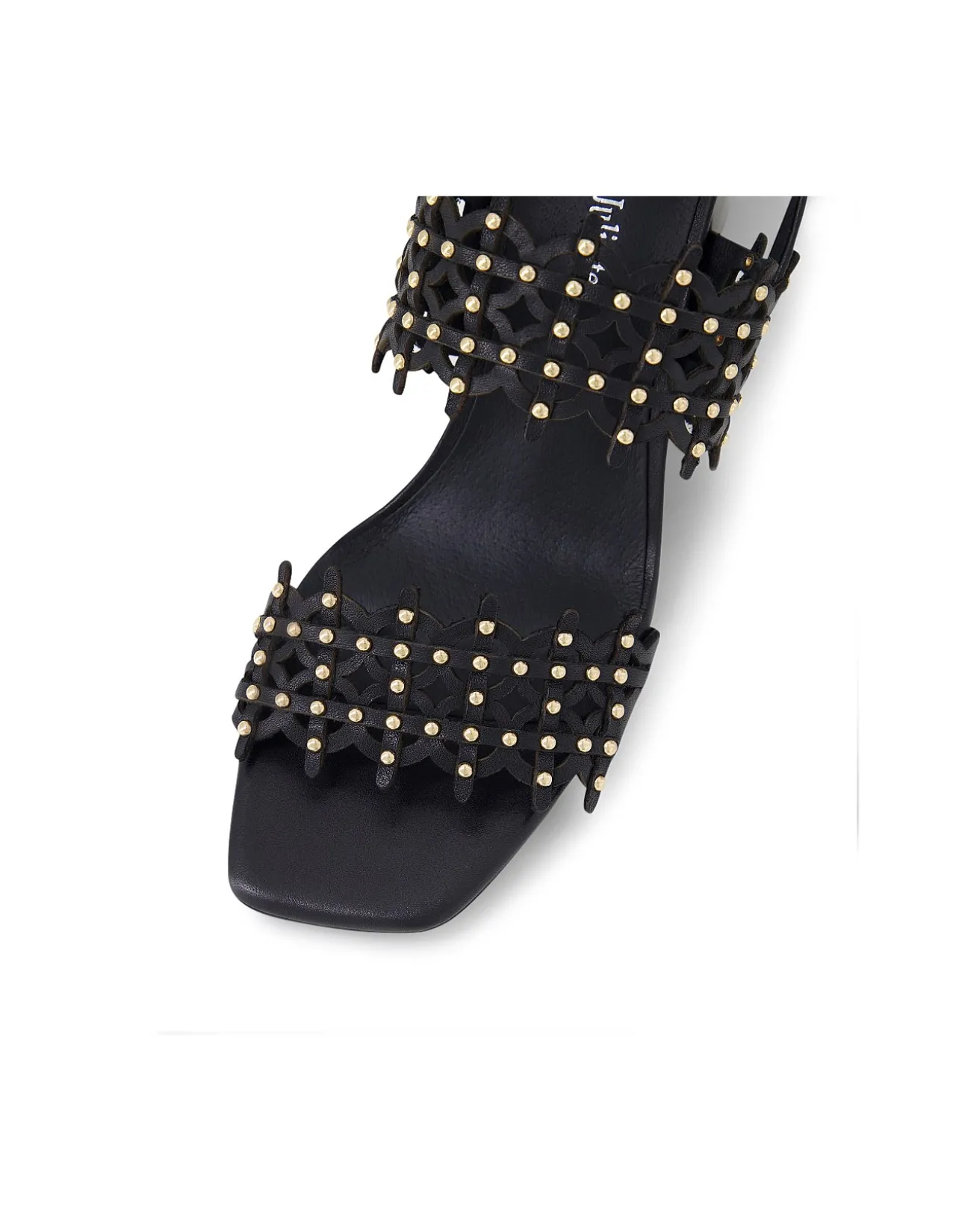 Jully Laser Cut Studded Block Heel Sandals