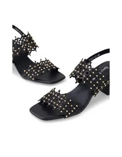 Jully Laser Cut Studded Block Heel Sandals