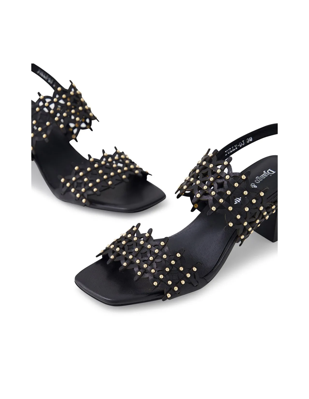 Jully Laser Cut Studded Block Heel Sandals