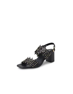 Jully Laser Cut Studded Block Heel Sandals