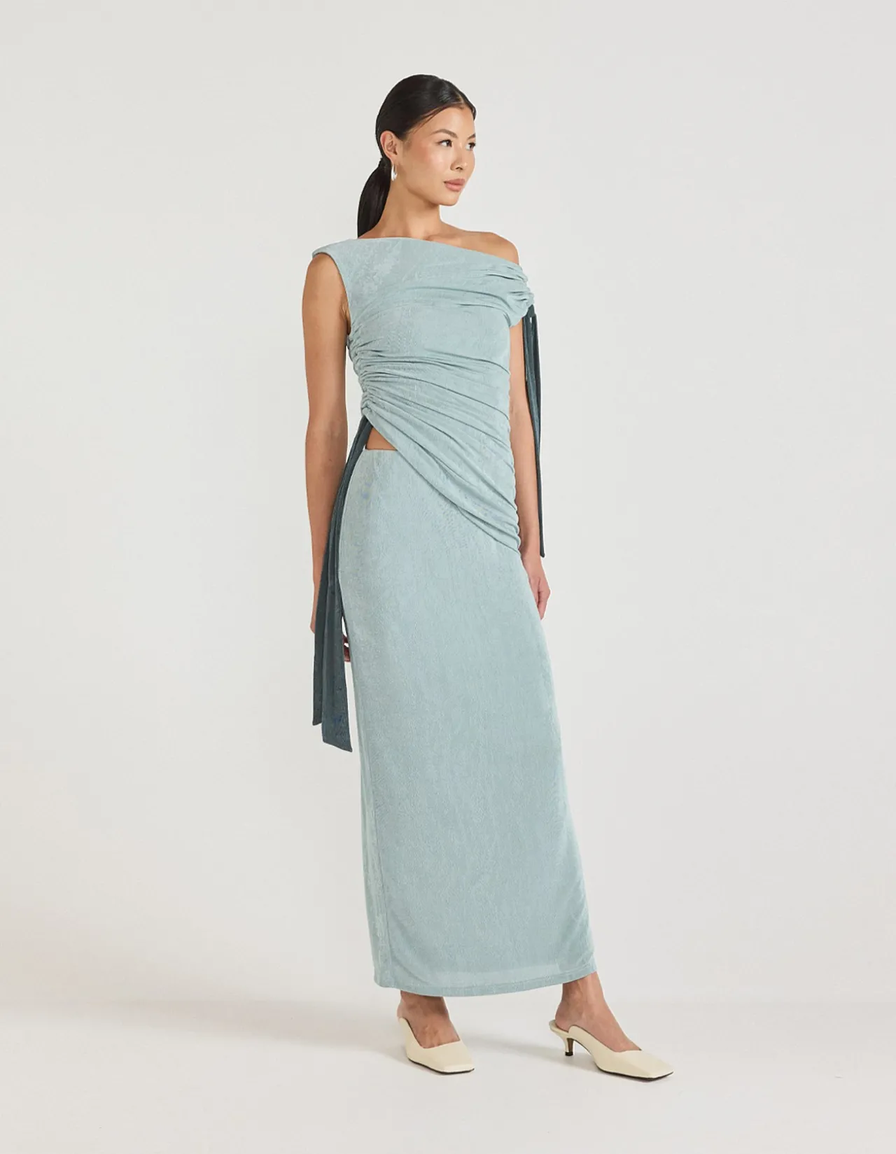 Kalilah Ruched Asymmetric Cut Out Midi Dress