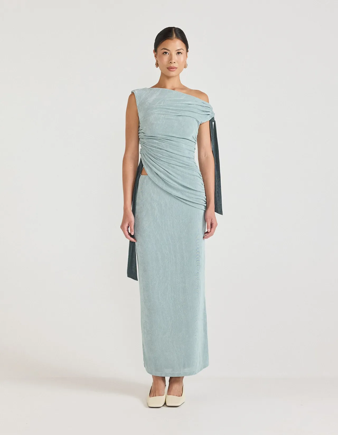Kalilah Ruched Asymmetric Cut Out Midi Dress