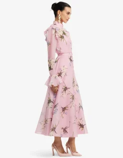 Katrina Butterfly Sleeve Midi Dress Bouquet Print