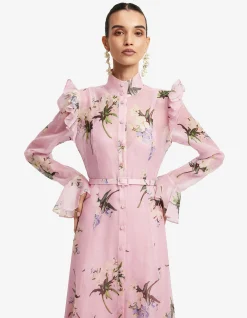 Katrina Butterfly Sleeve Midi Dress Bouquet Print