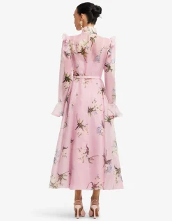Katrina Butterfly Sleeve Midi Dress Bouquet Print