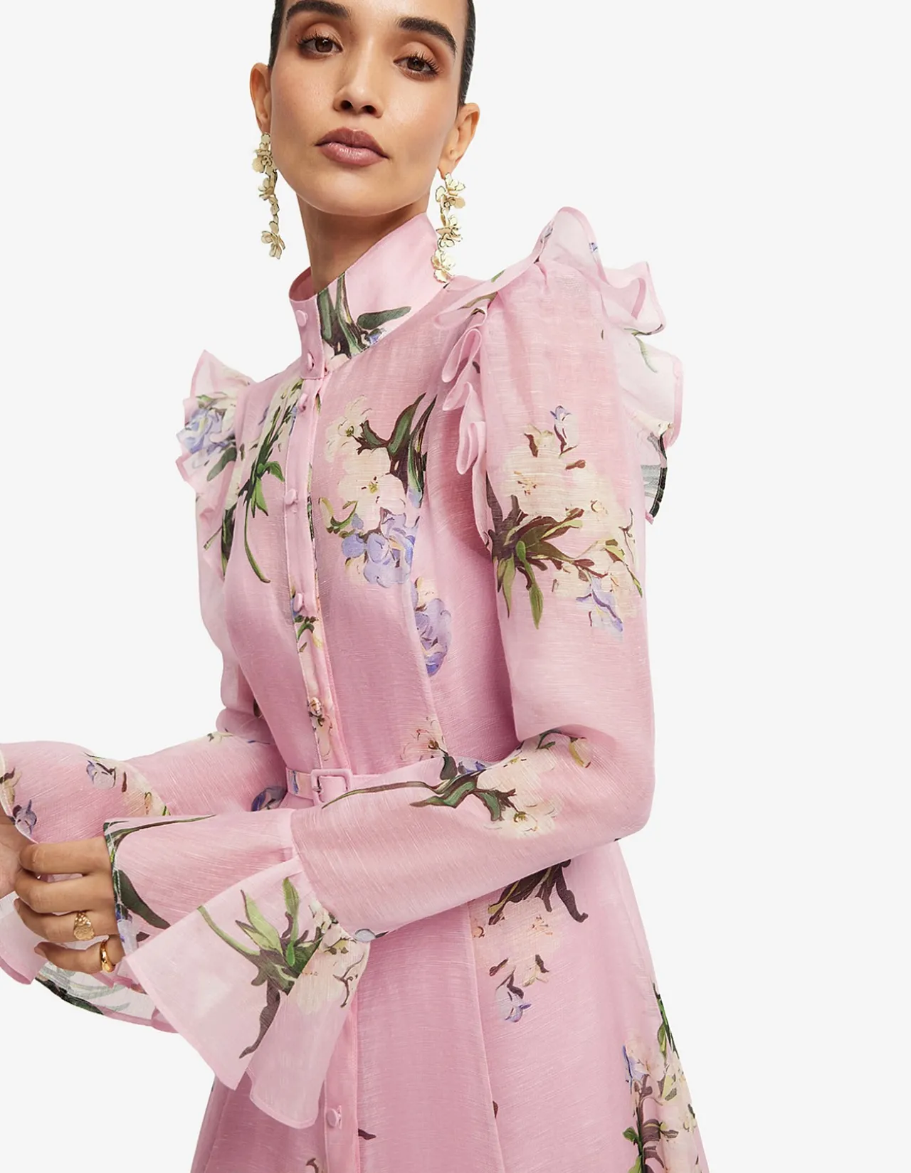 Katrina Butterfly Sleeve Midi Dress Bouquet Print