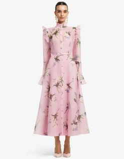 Katrina Butterfly Sleeve Midi Dress Bouquet Print