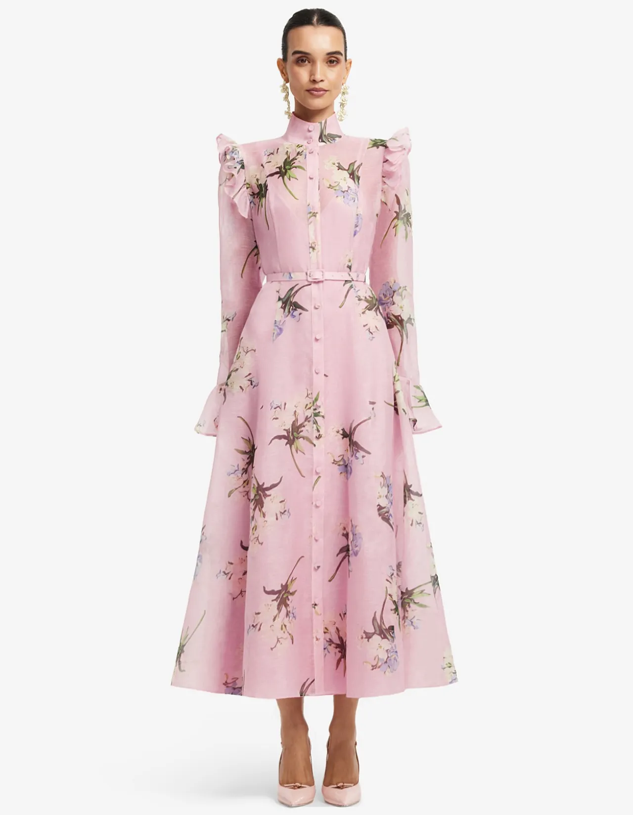 Katrina Butterfly Sleeve Midi Dress Bouquet Print