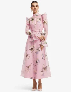 Katrina Butterfly Sleeve Midi Dress Bouquet Print