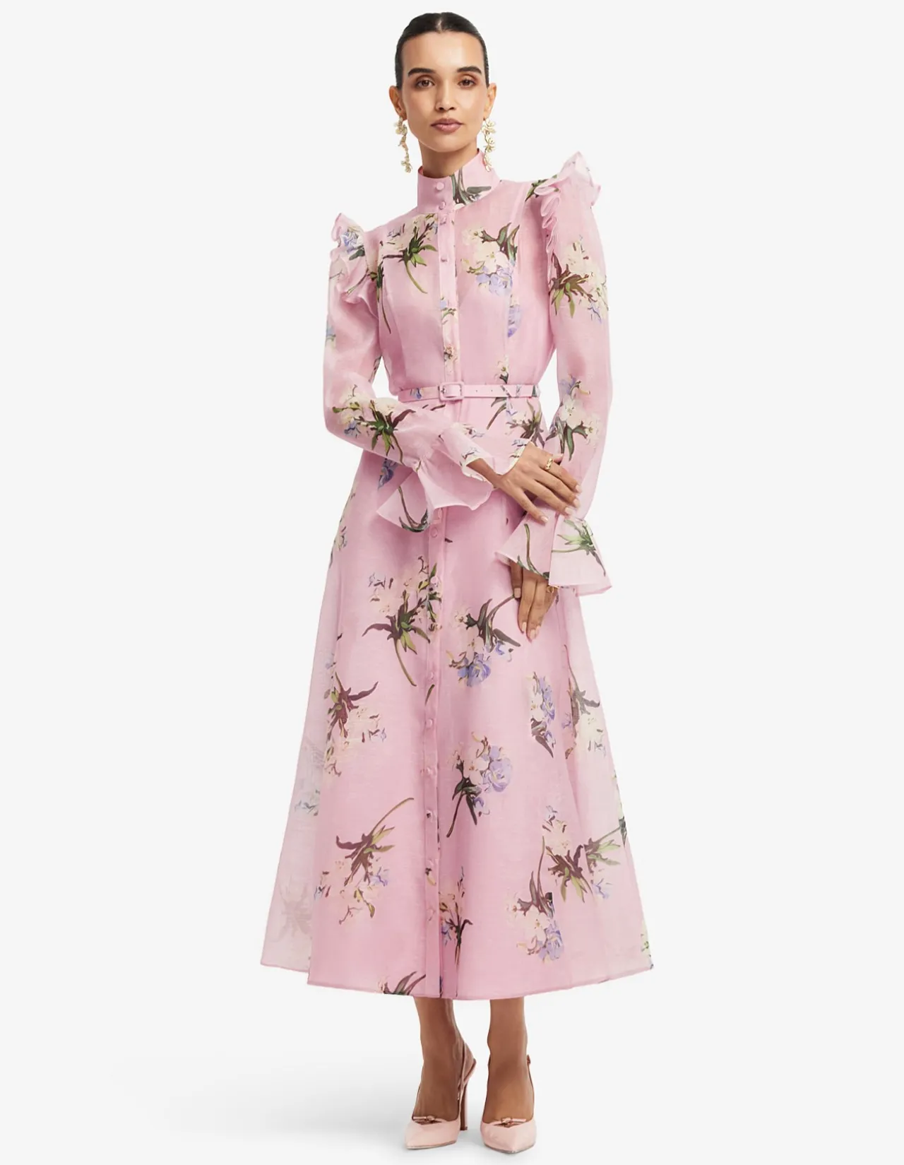 Katrina Butterfly Sleeve Midi Dress Bouquet Print