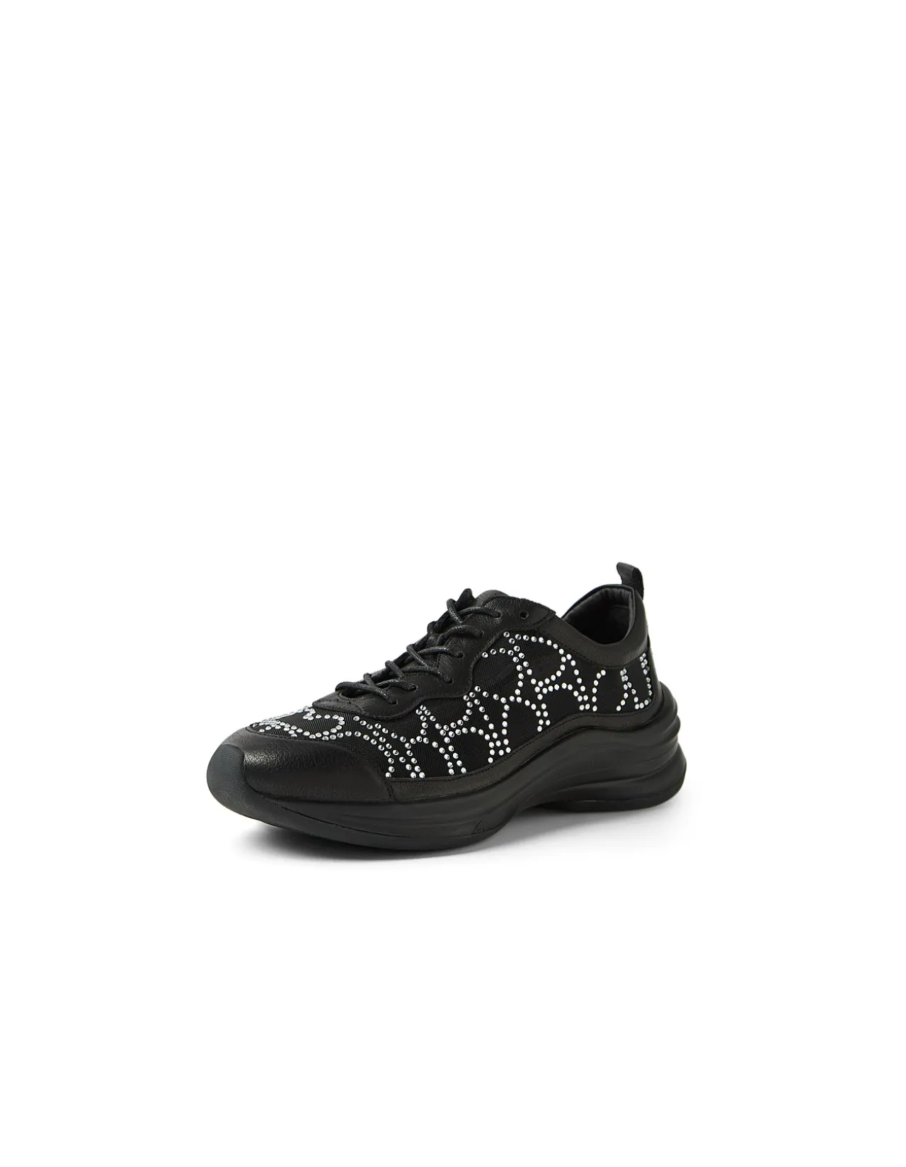 Kiver Black Silver Jewels Leather Mesh Sneakers