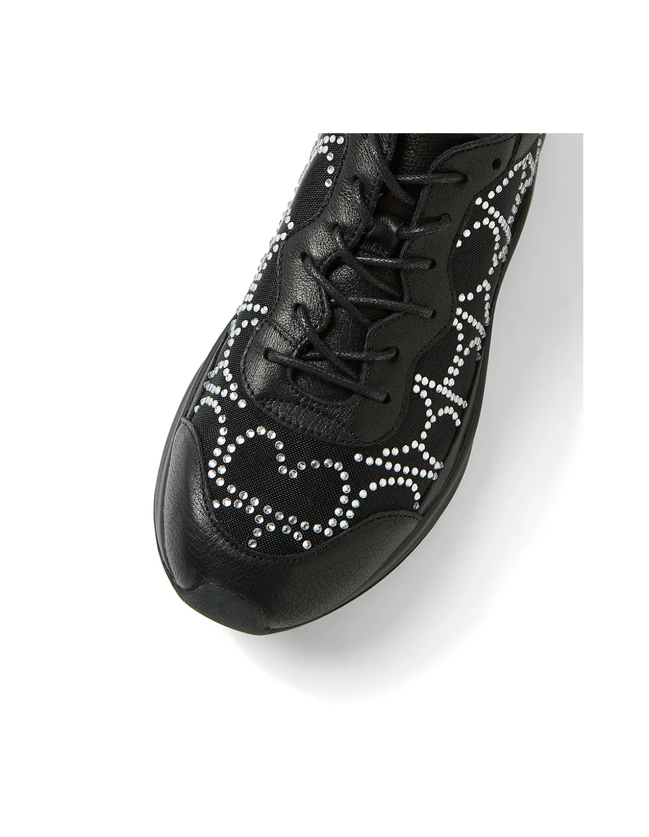Kiver Black Silver Jewels Leather Mesh Sneakers