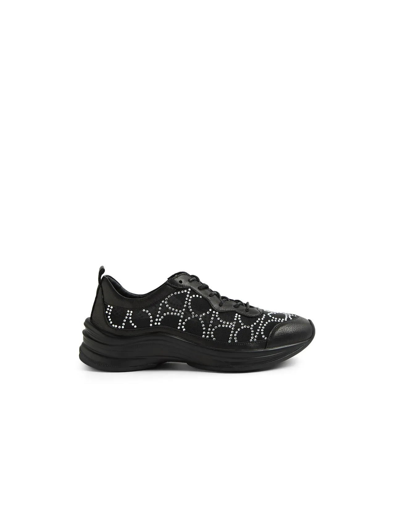 Kiver Black Silver Jewels Leather Mesh Sneakers