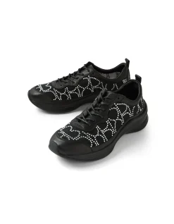 Kiver Black Silver Jewels Leather Mesh Sneakers