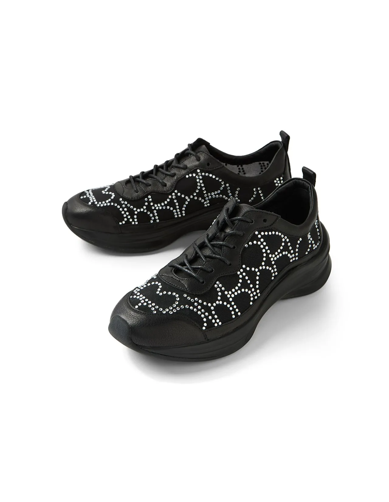 Kiver Black Silver Jewels Leather Mesh Sneakers