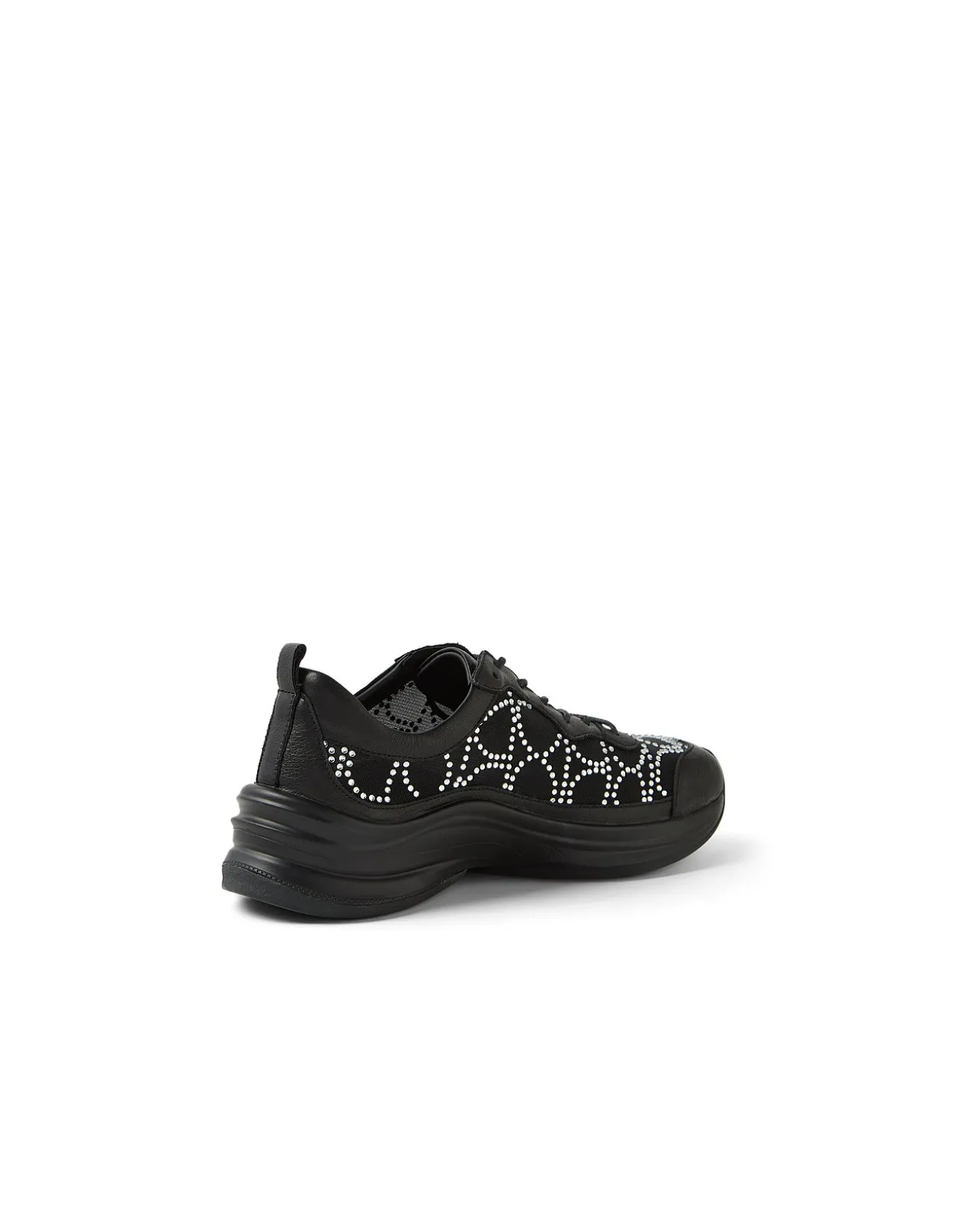 Kiver Black Silver Jewels Leather Mesh Sneakers