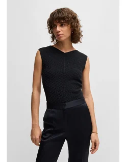Knitted-Structure V-Neck Top