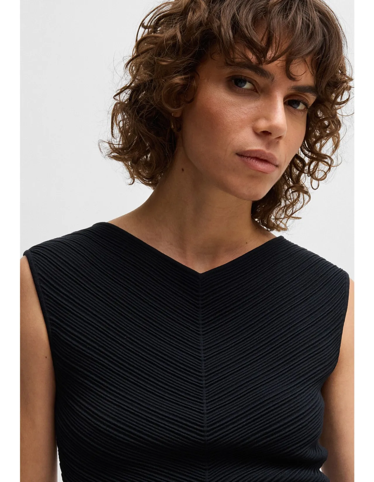 Knitted-Structure V-Neck Top