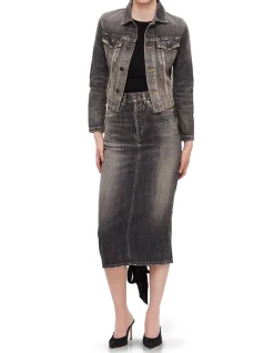 Lace-Up Denim Midi Skirt