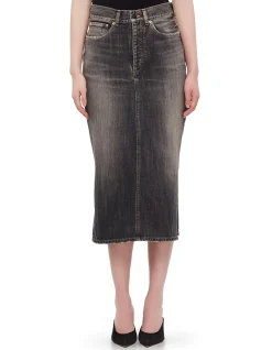 Lace-Up Denim Midi Skirt