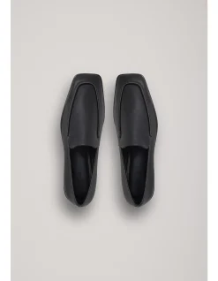 Lane Square-Toe Leather Block Heel Loafer