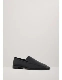 Lane Square-Toe Leather Block Heel Loafer