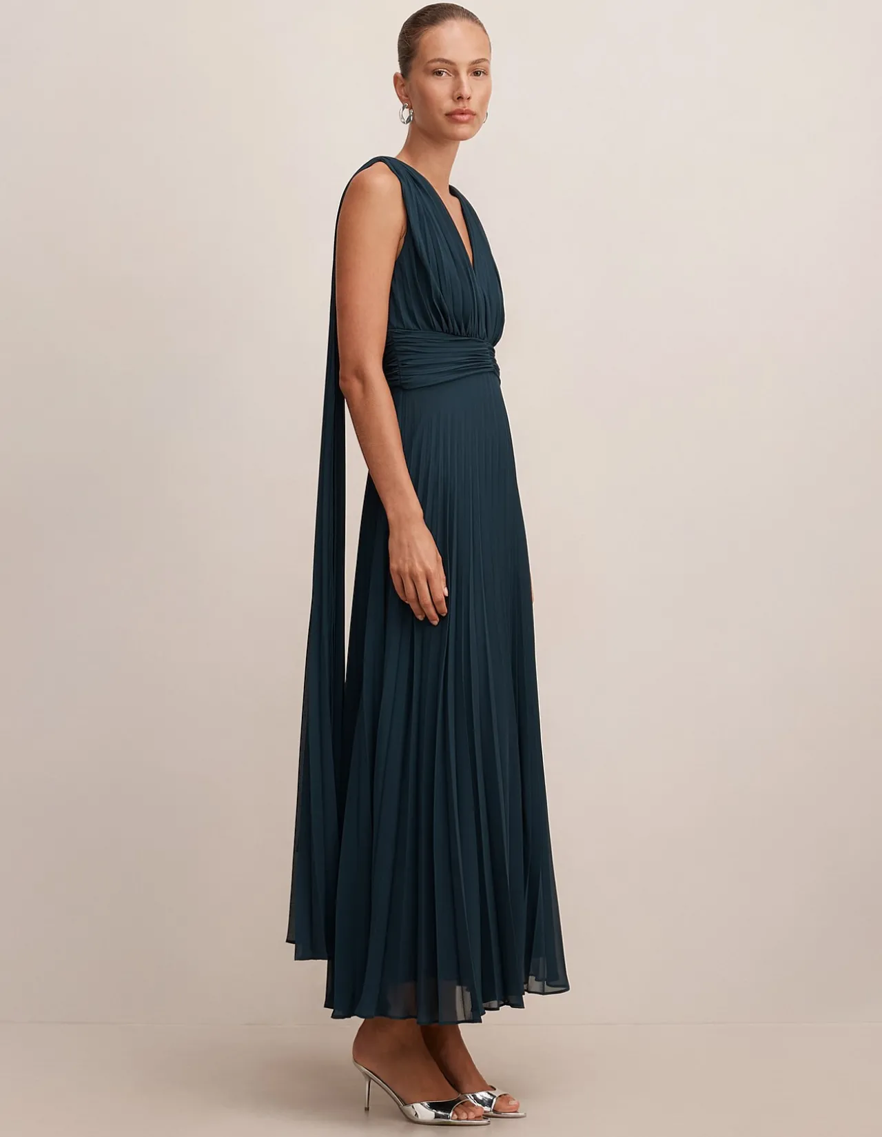 LEIA PLEATED CAPE MAXI DRESS