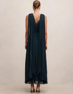 LEIA PLEATED CAPE MAXI DRESS