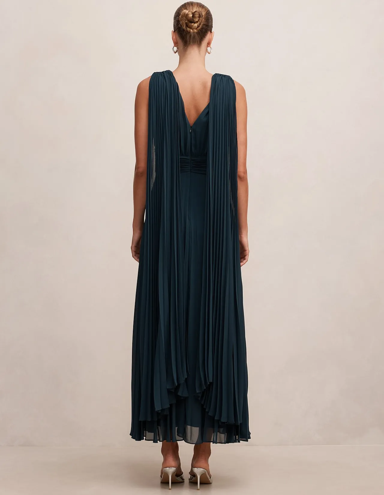 LEIA PLEATED CAPE MAXI DRESS