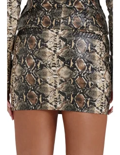 Lena Snake Print Vegan Leather Skirt
