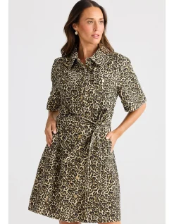 Leroy Leopard Print Cotton Shirt Dress