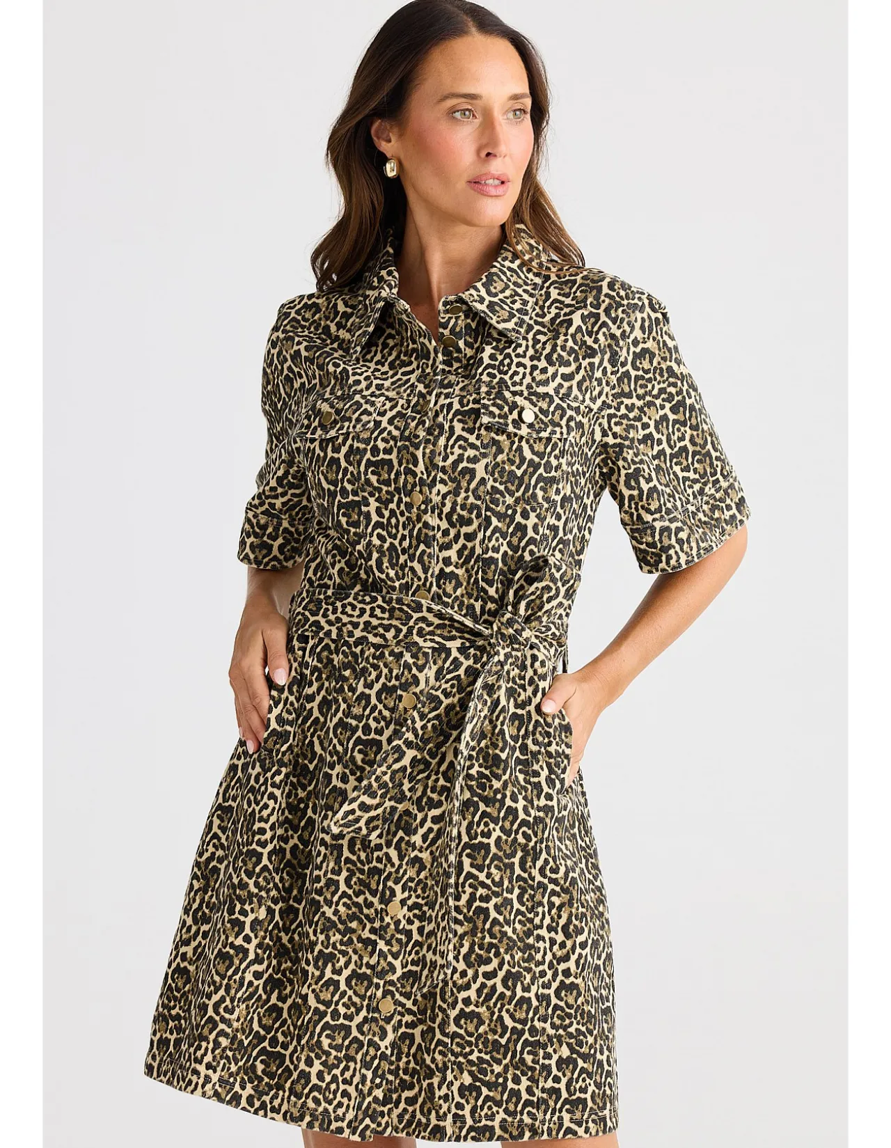Leroy Leopard Print Cotton Shirt Dress