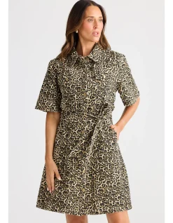 Leroy Leopard Print Cotton Shirt Dress