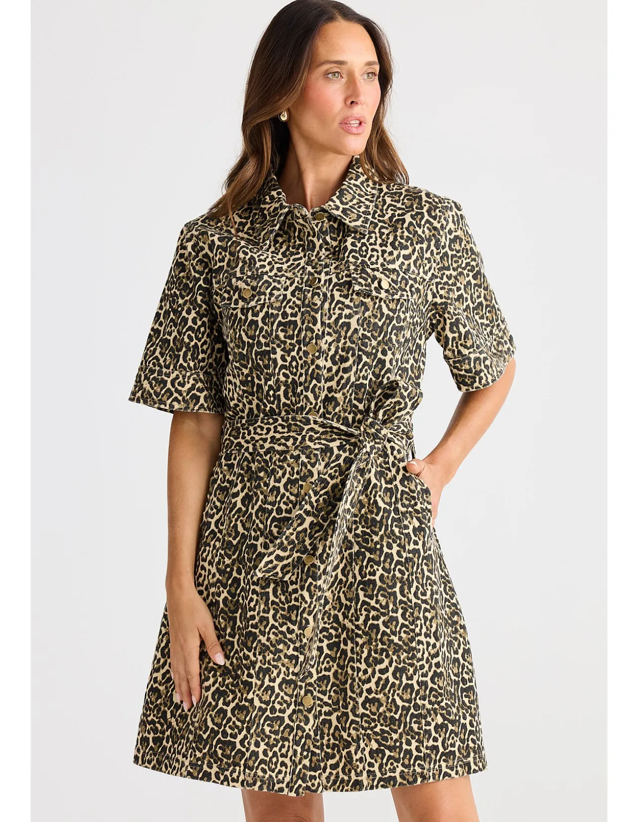 Leroy Leopard Print Cotton Shirt Dress