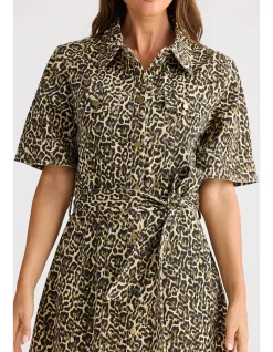Leroy Leopard Print Cotton Shirt Dress