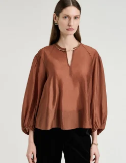 LIGHT LYOCELL BLEND BLOUSON SLEEVE TOP