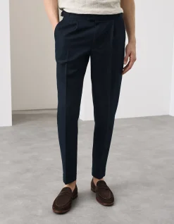 LINEN BLEND PLEATED TROUSERS
