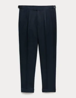 LINEN BLEND PLEATED TROUSERS