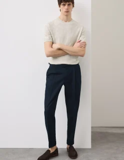 LINEN BLEND PLEATED TROUSERS