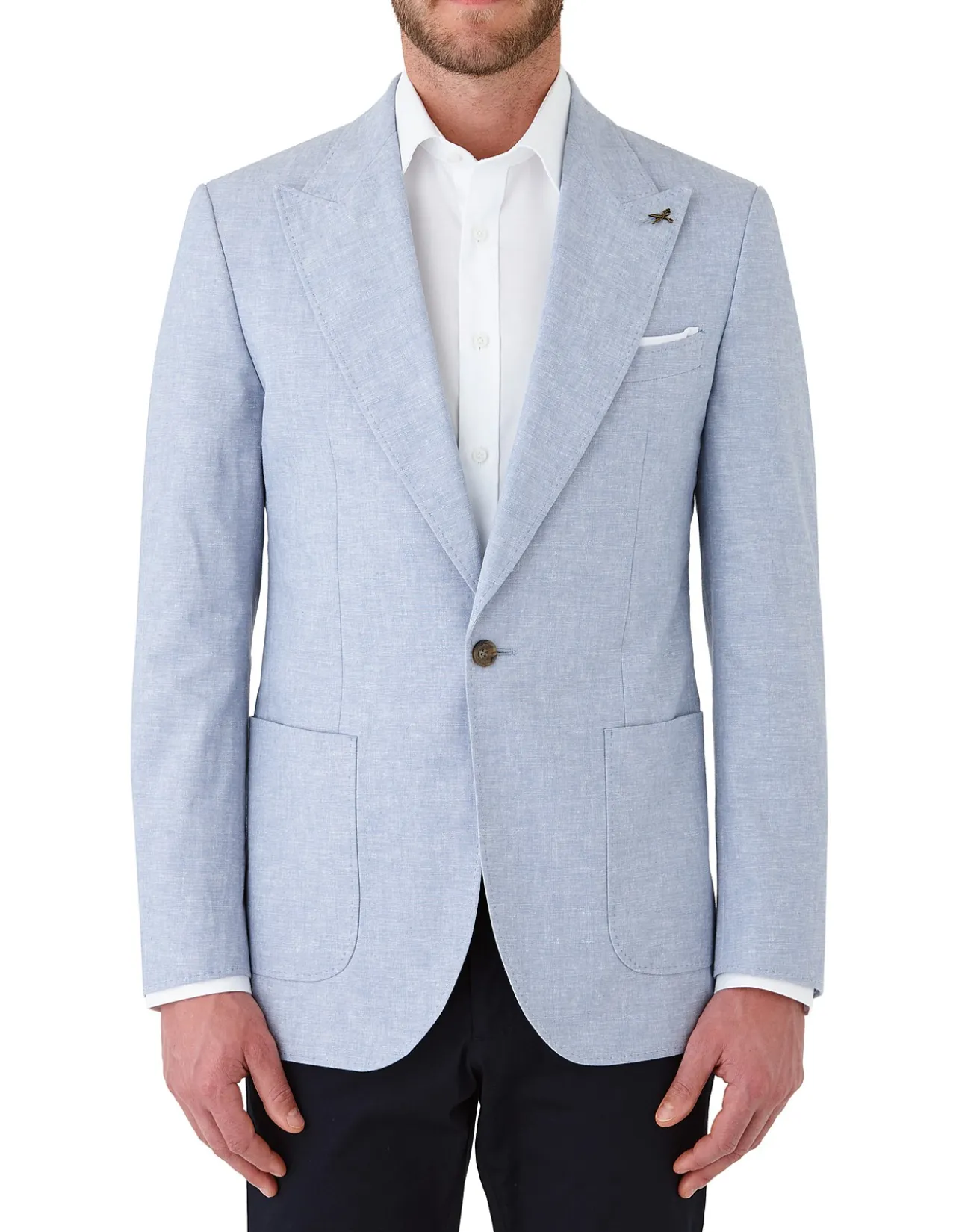 Linen Blend Blazer with Peak Lapel