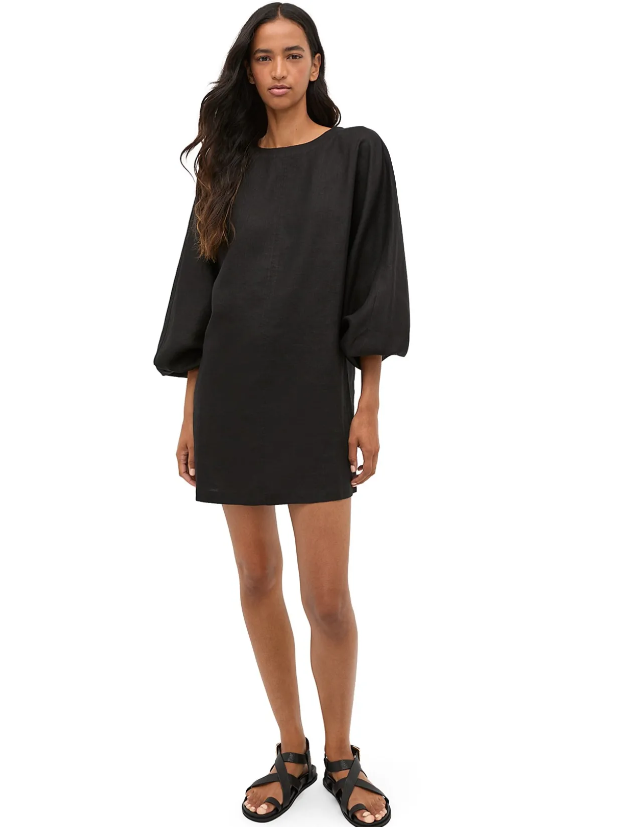 LINEN BLOUSON SLEEVE DRESS