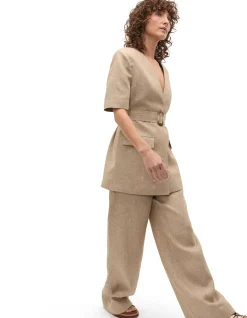 LINEN CROSSDYE TIE WAIST JACKET