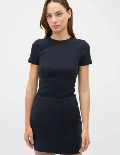 LINEN CURVE HEM MINI SKIRT