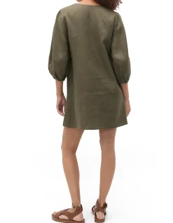 Linen V Neck Seam Detail Mini Dress