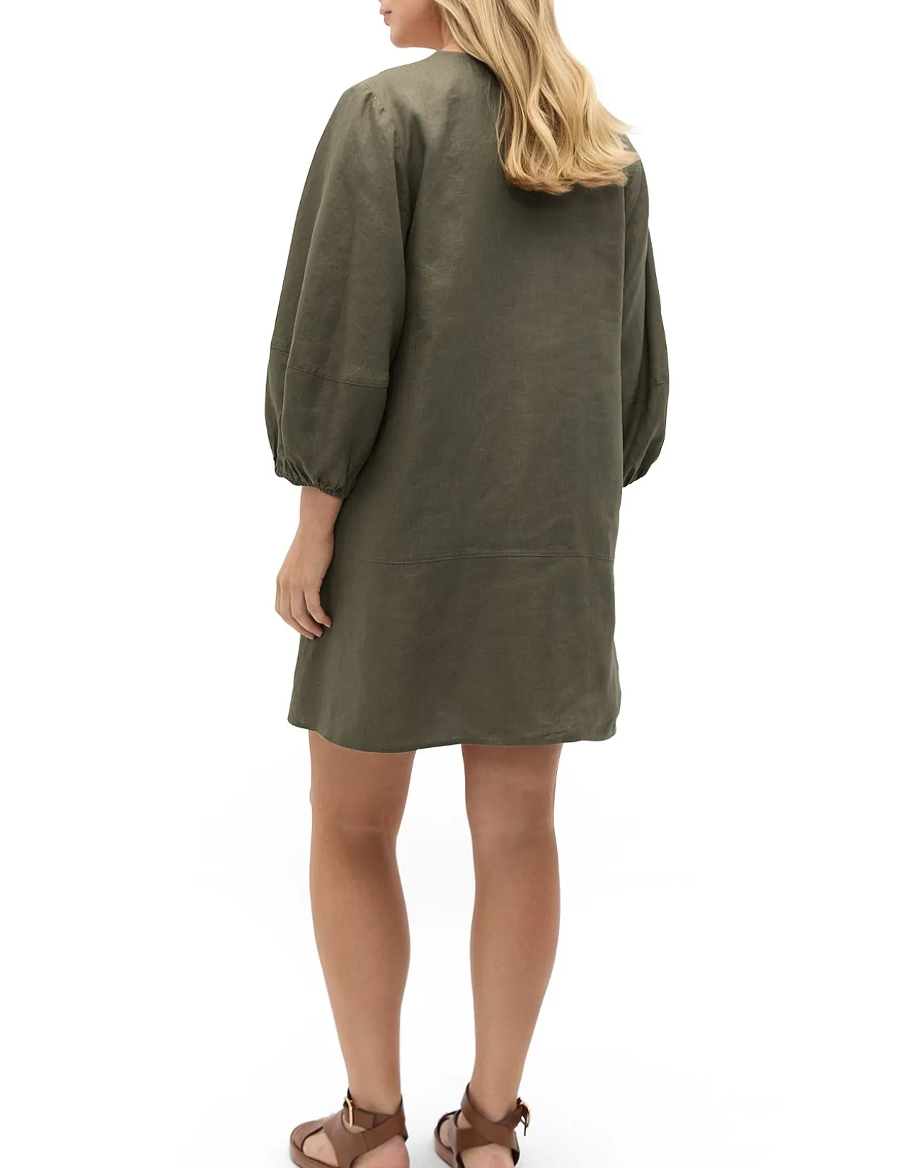 Linen V Neck Seam Detail Mini Dress
