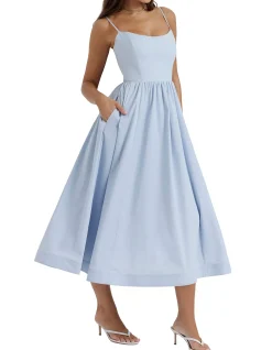 Lolita Spaghetti Strap Midi Dress Light Blue