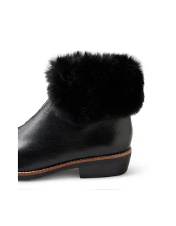 Lollys Faux Fur Zip Leather Ankle Boots